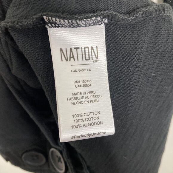 Nation LTD Lisa Dress Small Jet Black Mock Neck Long Sleeve Cotton Button Hem - Picture 15 of 16